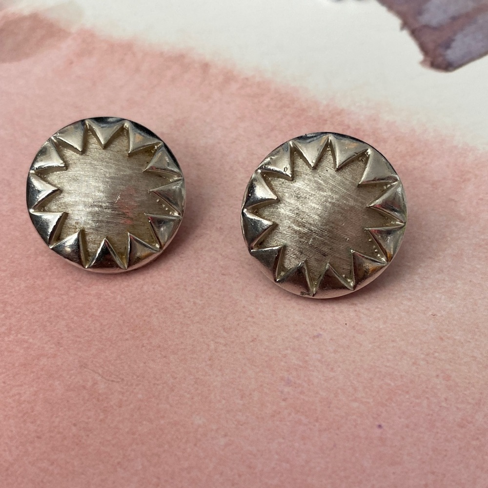 Trifari Silver Sunburst Earrings